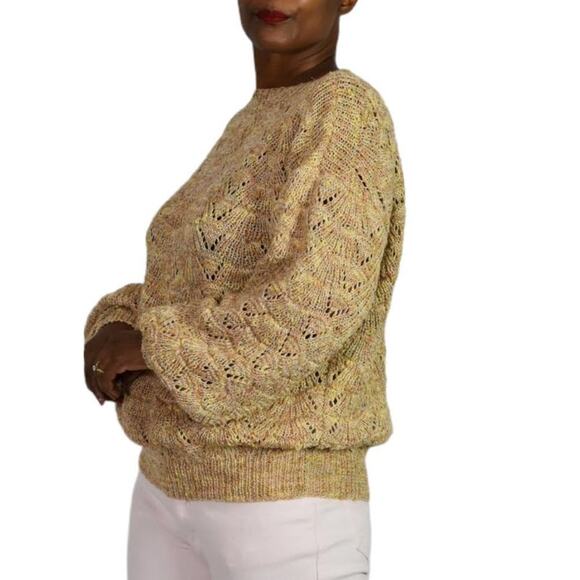 Vintage Boat Neck Sweater Balloon Sleeve Slouchy Open Knit Neutral Size Small - Picture 7 of 12